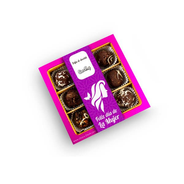 Caja de chocolates por el Día de la Mujer con mix de 9 trufas gourmet de chocolate. Regalos a domicilio en Quito Guayaquil y Ecuador.
